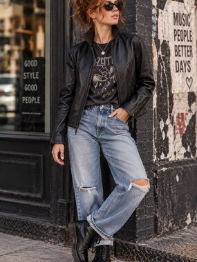 🖤MAKE OFFER🖤 Wilda Black Leather Moto Jacket Coat Punk Rock Grunge Size Large